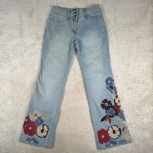 Y2K Low Rise INC Floral Embroidered Flare Jeans Light Wash Blue Size 6